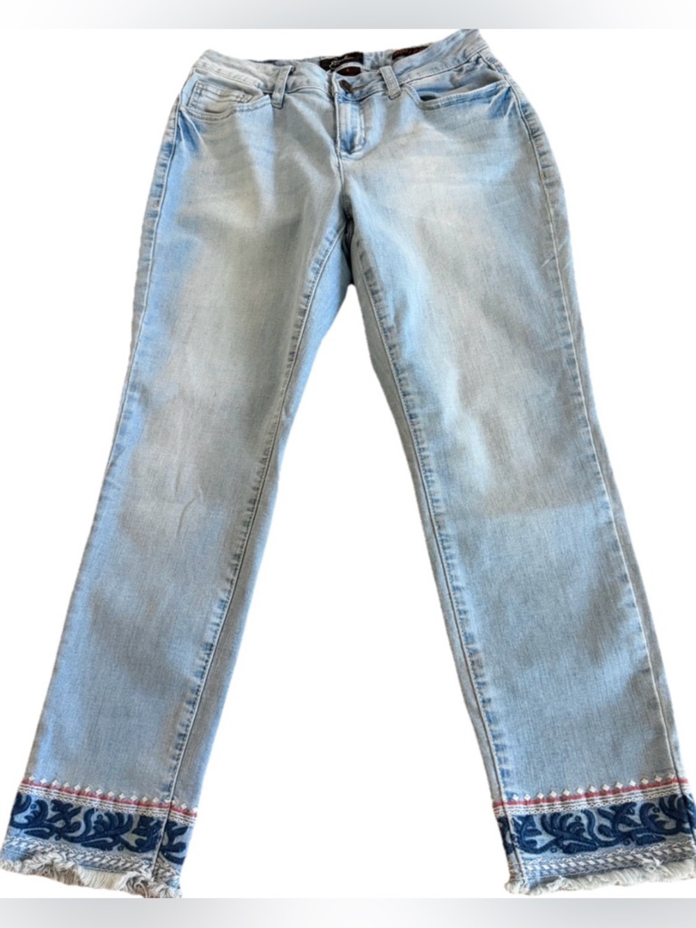 EARL JEAN Skinny Ankle Embroidered + Frayed Denim Cropped Jeans Size 6 28x25